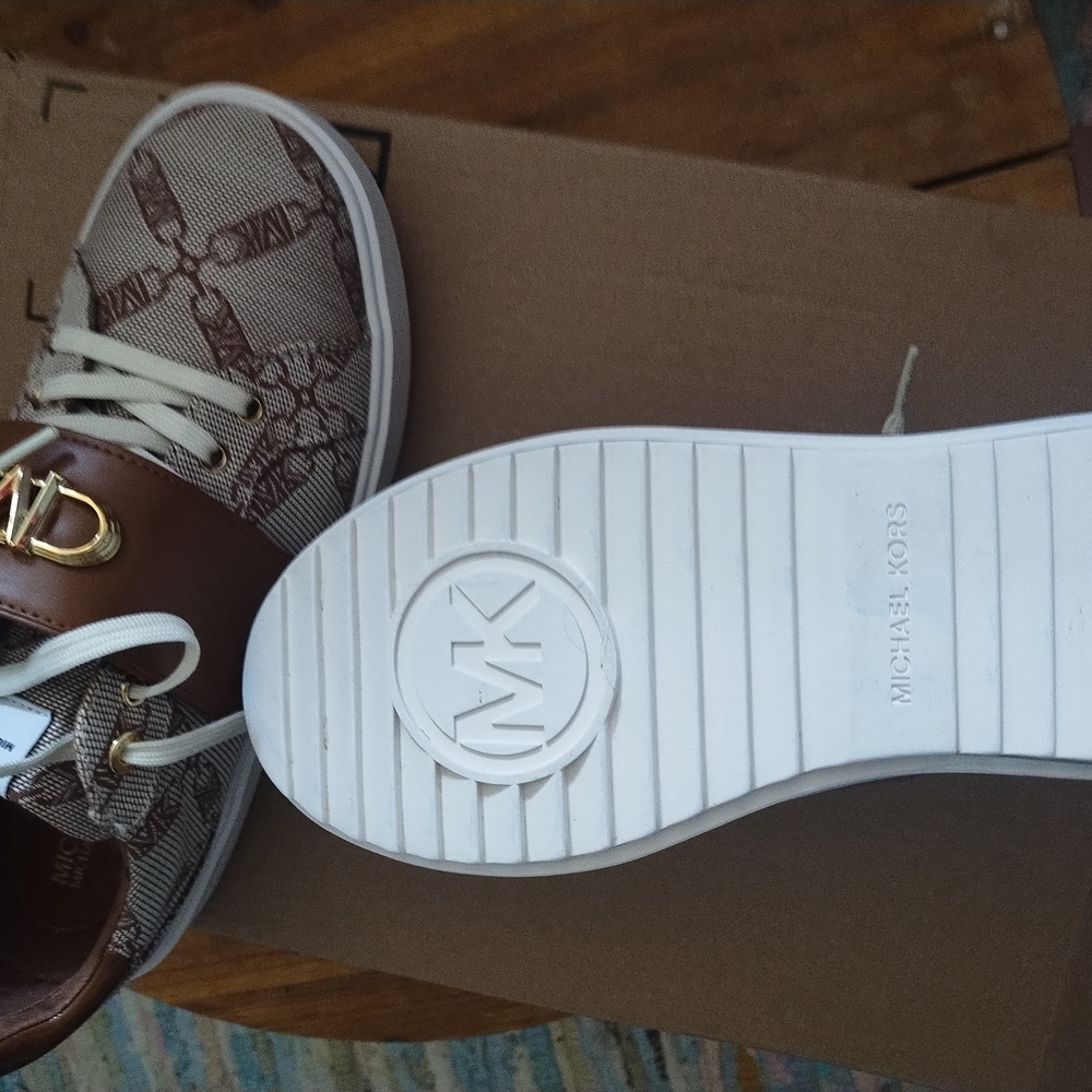 Michael Kors Brown and White Sneakers with Gold Accents